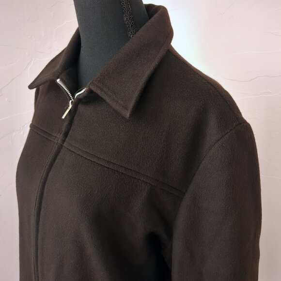 Vintage Wool Cashmere Angora Chocolate Brown Zip Mid-Weight Fall Coat Jacket - Picture 4 of 16